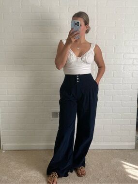 Anthropologie Exquise Pants Adalicia Wide Leg Exposed Button Fly Corduroy Navy